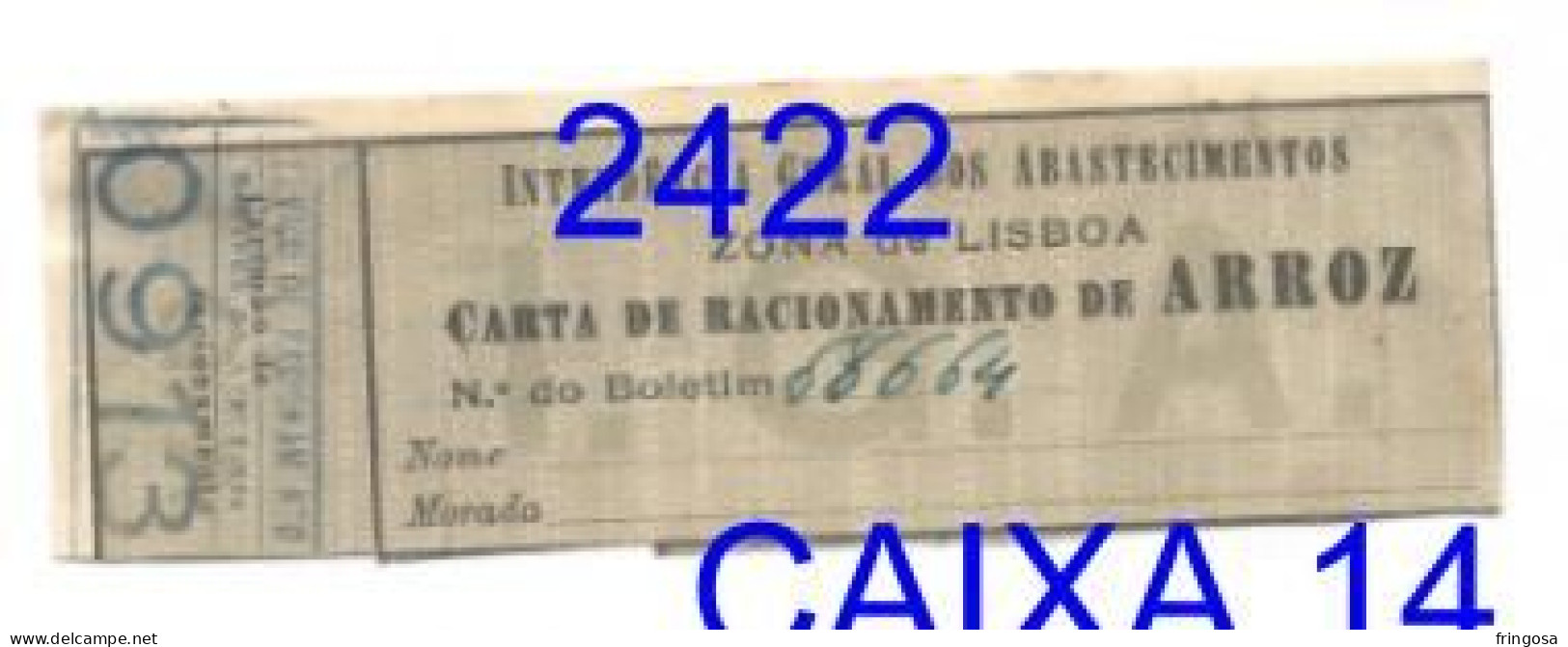 WWII: Carta De Racionamento De ARROZ - INTENDÊNCIA GERAL DOS ABASTECIMENTOS - Anos 40 - Portugal