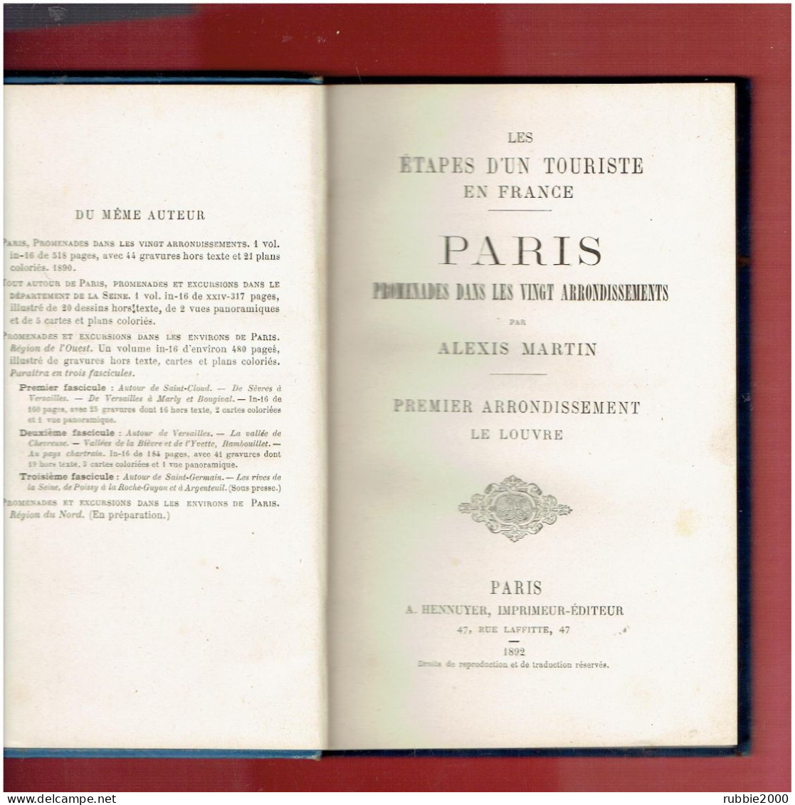 PARIS I° ARRONDISSEMENT LOUVRE 1892 ALEXIS MARTIN PARIS PROMENADES DANS LES VINGT ARRONDISSEMENTS - Parijs