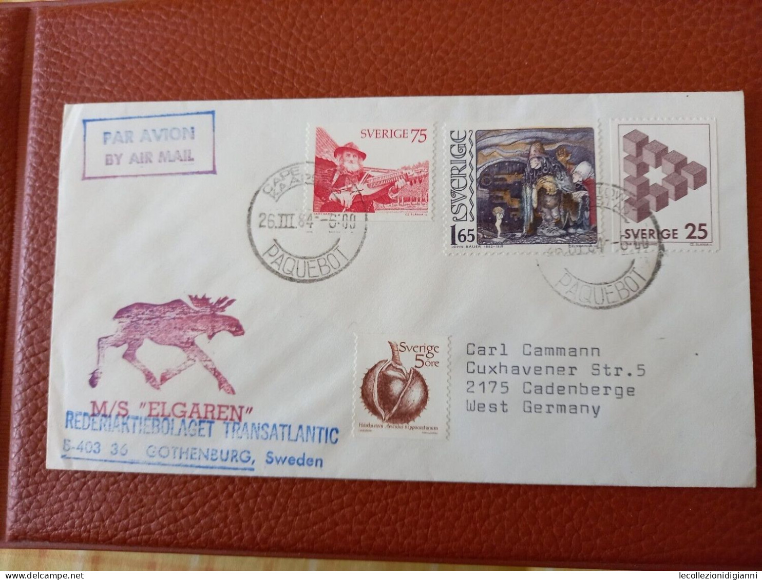 639) Svezia Busta Nave M/S ELGAREN Rederiakbolaget Transatlantic Paquepot 1984 Viaggiata Per Cadenberge Germania - Storia Postale