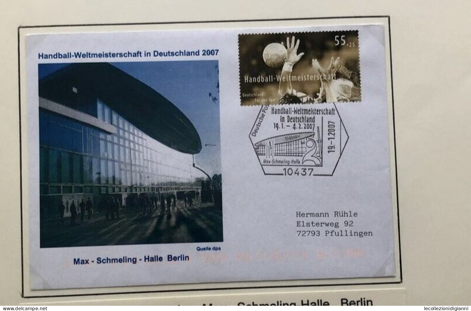 Busta Pallamano Handball WM 2007 Deutschland Max - Schmelling - Halle Berlin Viaggiata Gelaufen Pfullingen - Handball