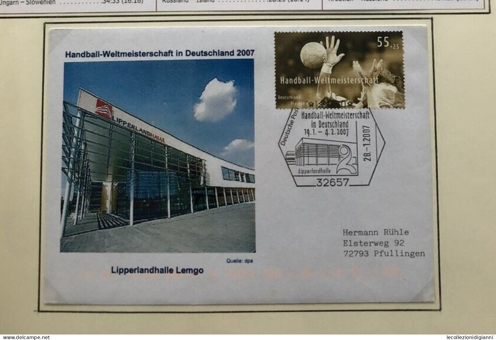 Busta 2007 Handball WM 2007 Deutschland Lipperlandhalle Lemgo Pallamano Viaggiata Gelaufen Pfullingen - Hand-Ball