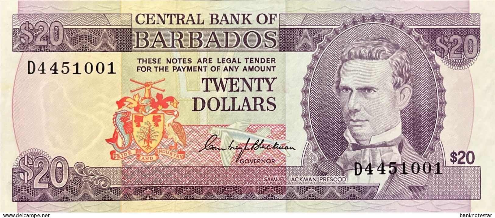 Barbados 20 Dollars, P-34 (1973) - UNC - Barbados