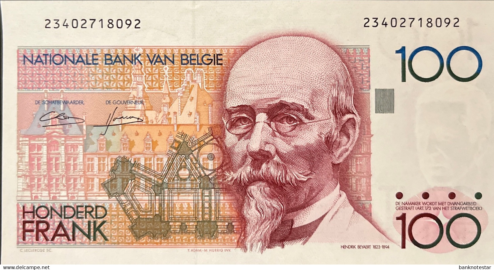 Belgium 100 Francs, P-142 (1982) - UNC - Signature 4+12 - 100 Francos