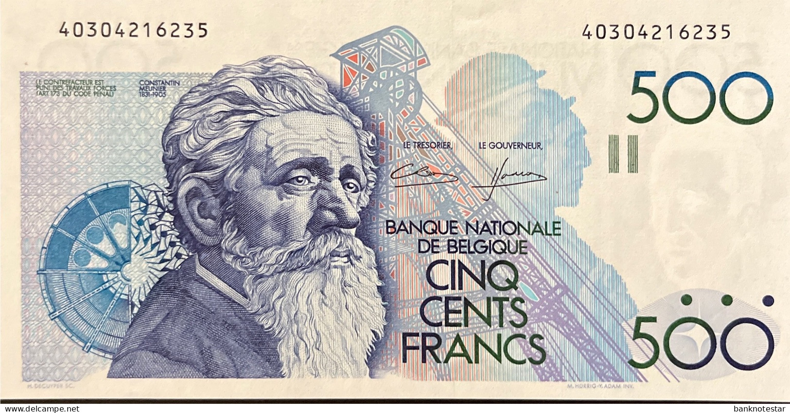 Belgium 500 Francs, P-143 (1982) - UNC - Signature 4+12 - 500 Frank