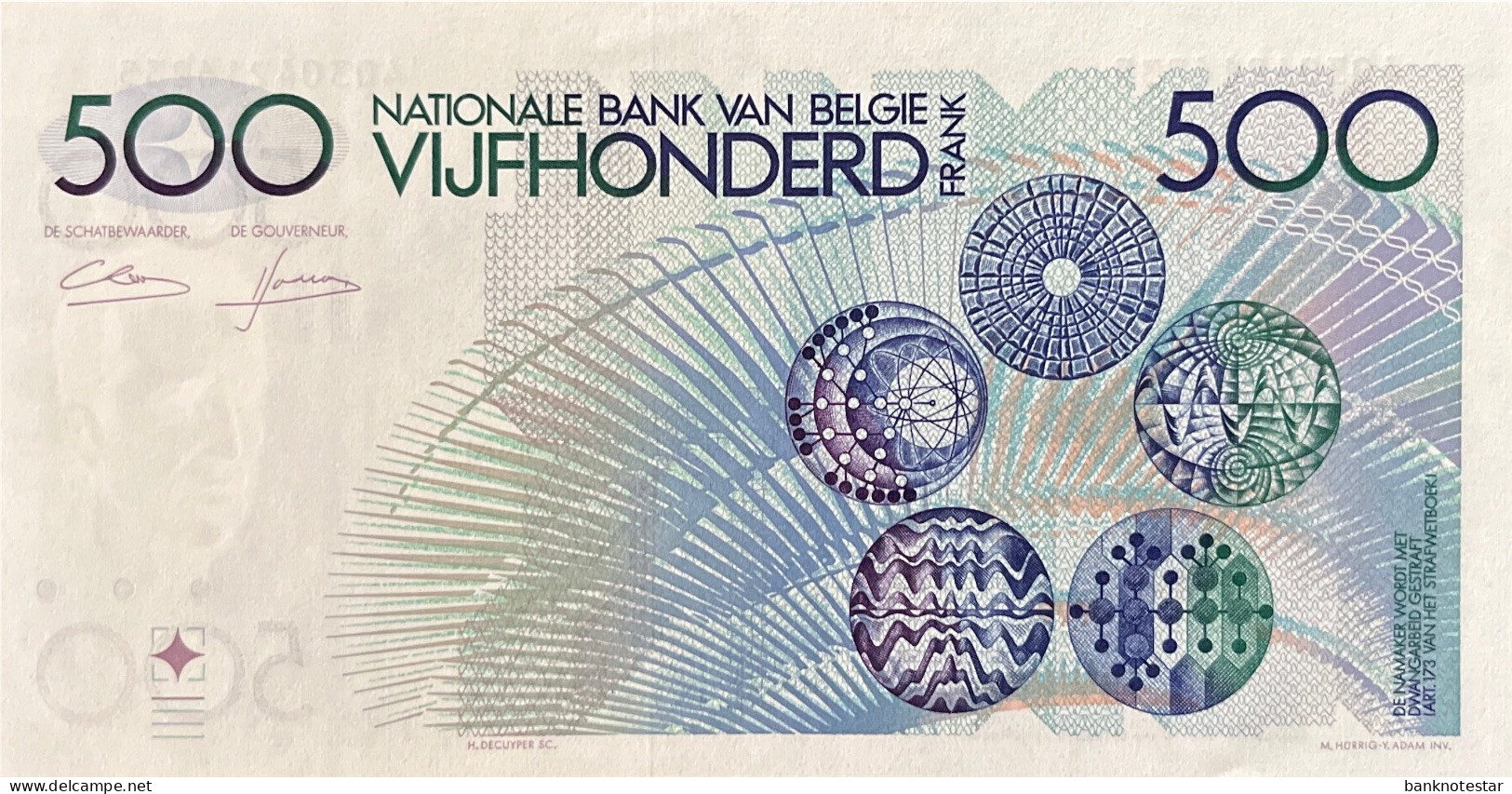 Belgium 500 Francs, P-143 (1982) - UNC - Signature 4+12 - 500 Francs