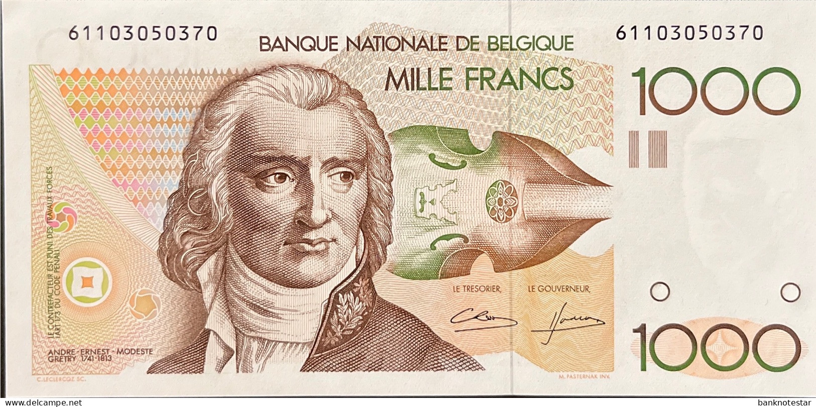 Belgium 1.000 Francs, P-144 (1980) - UNC - Signature 4+12 - 1000 Francs