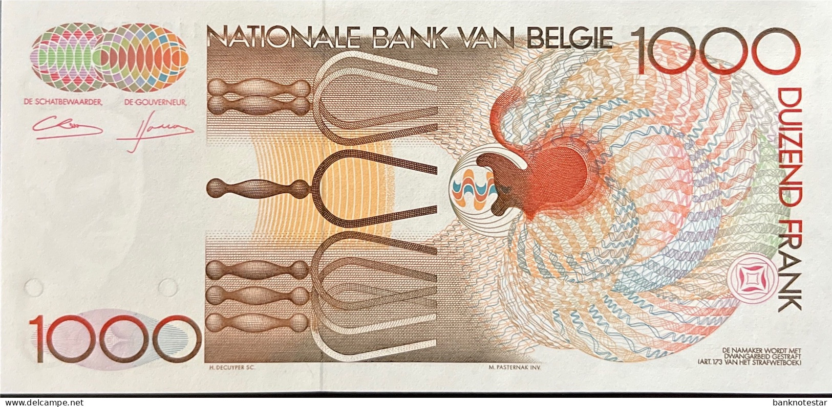 Belgium 1.000 Francs, P-144 (1980) - UNC - Signature 4+12 - 1000 Francos