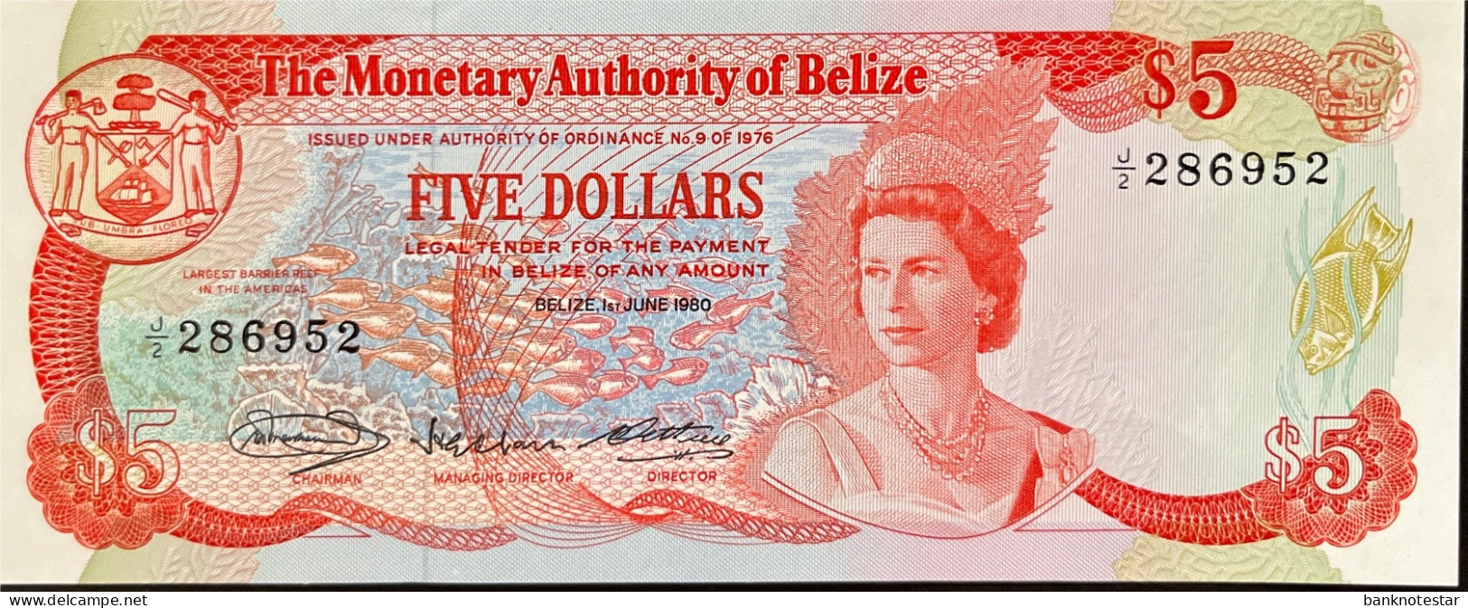 Belize 5 Dollars, P-39 (01.06.1980) - UNC - Belize