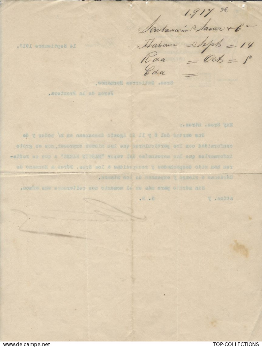 NAVIGATION LIAISON COMMERCIALE CUBA   - ESPAGNE CIE SANTAMARIA SAENZ  Habana Cuba VOIR HISTORIQUE DETAILLEE EN FIN DE DE - 1900 – 1949