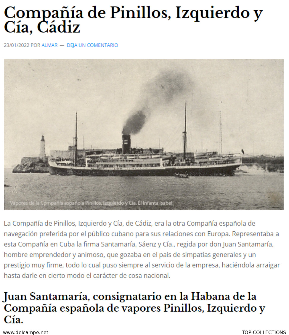 NAVIGATION LIAISON COMMERCIALE CUBA   - ESPAGNE CIE SANTAMARIA SAENZ  Habana Cuba VOIR HISTORIQUE DETAILLEE EN FIN DE DE - 1900 – 1949