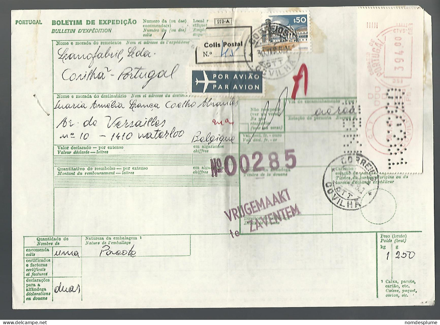 58512) Portugal Boletim De Expedicao Bulletin D'Expedition 1981 Postmark Cancel  Air Mail - Brieven En Documenten