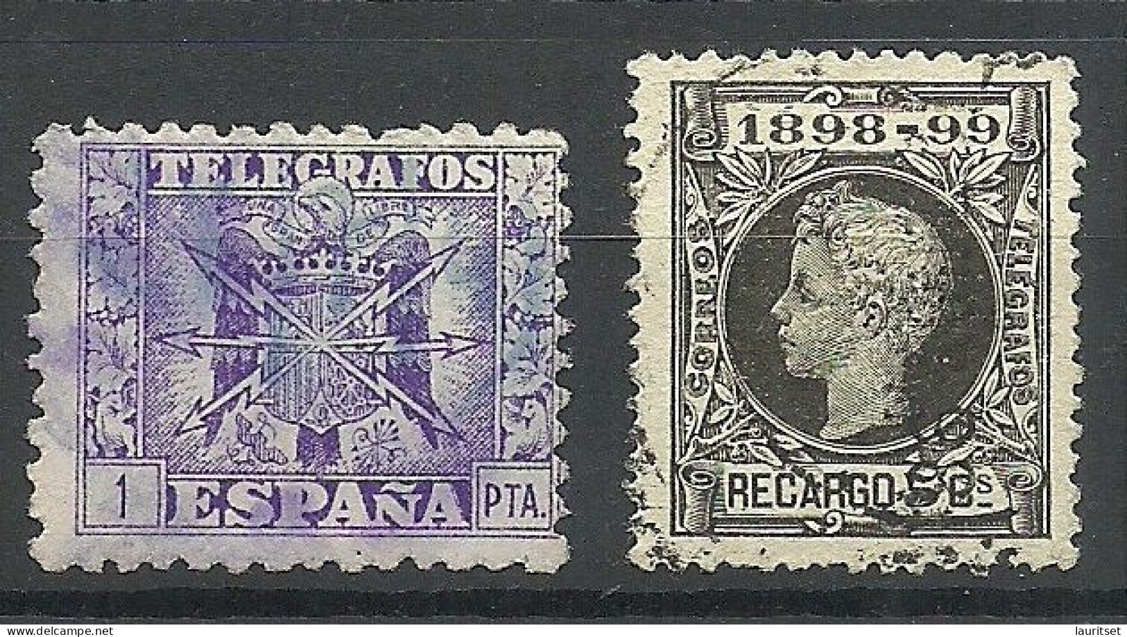 SPAIN Spanien Espana Telegrafos Telegraph Stamps Telegraphe, 2 Stamps, O - Telegraph