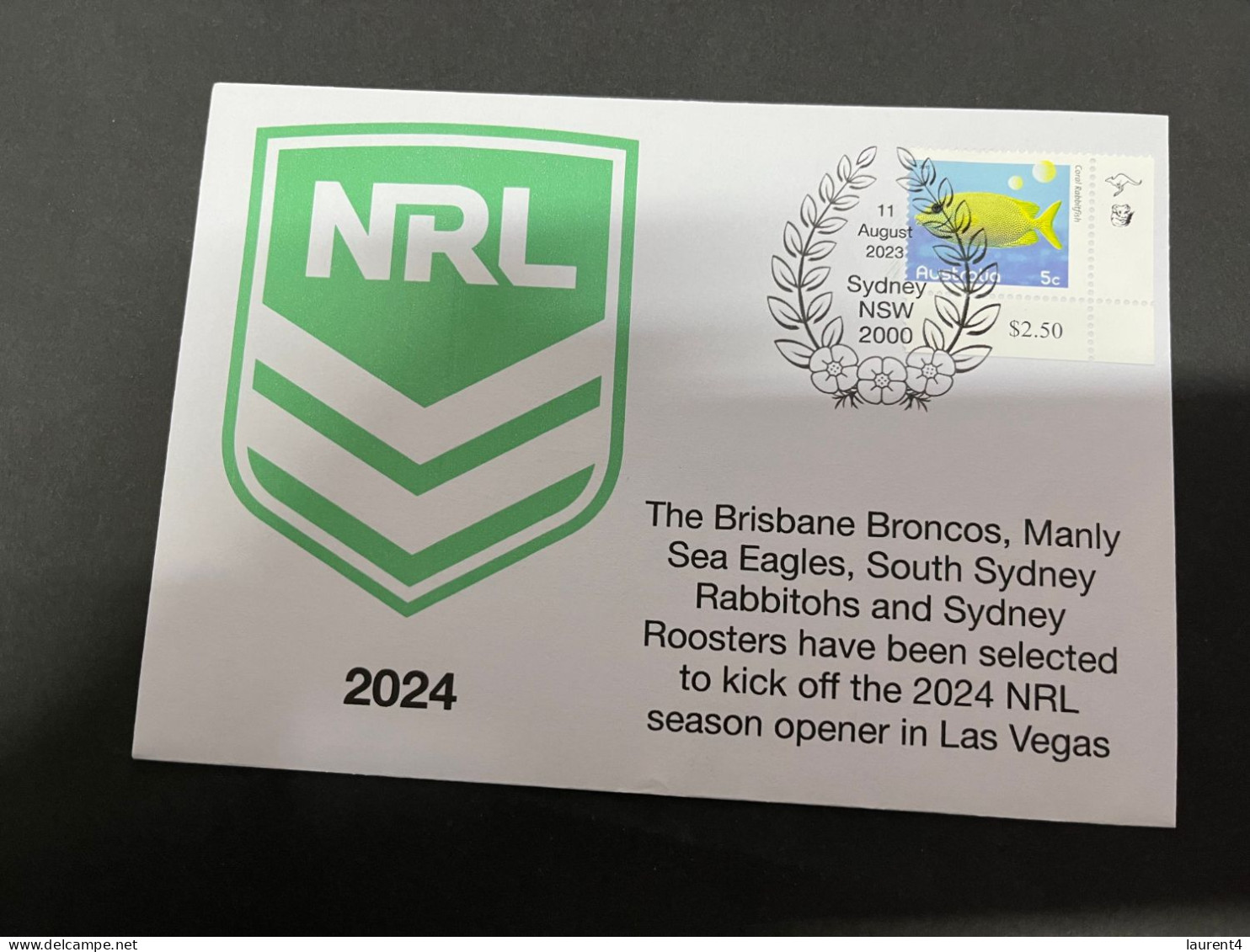14-7-2023 (2 T 27) Australia - NRL 2024 Season To Begin In Las Vegas (with Broncos - Sea Eagles, Rabbitohs & Roosters) - Covers & Documents