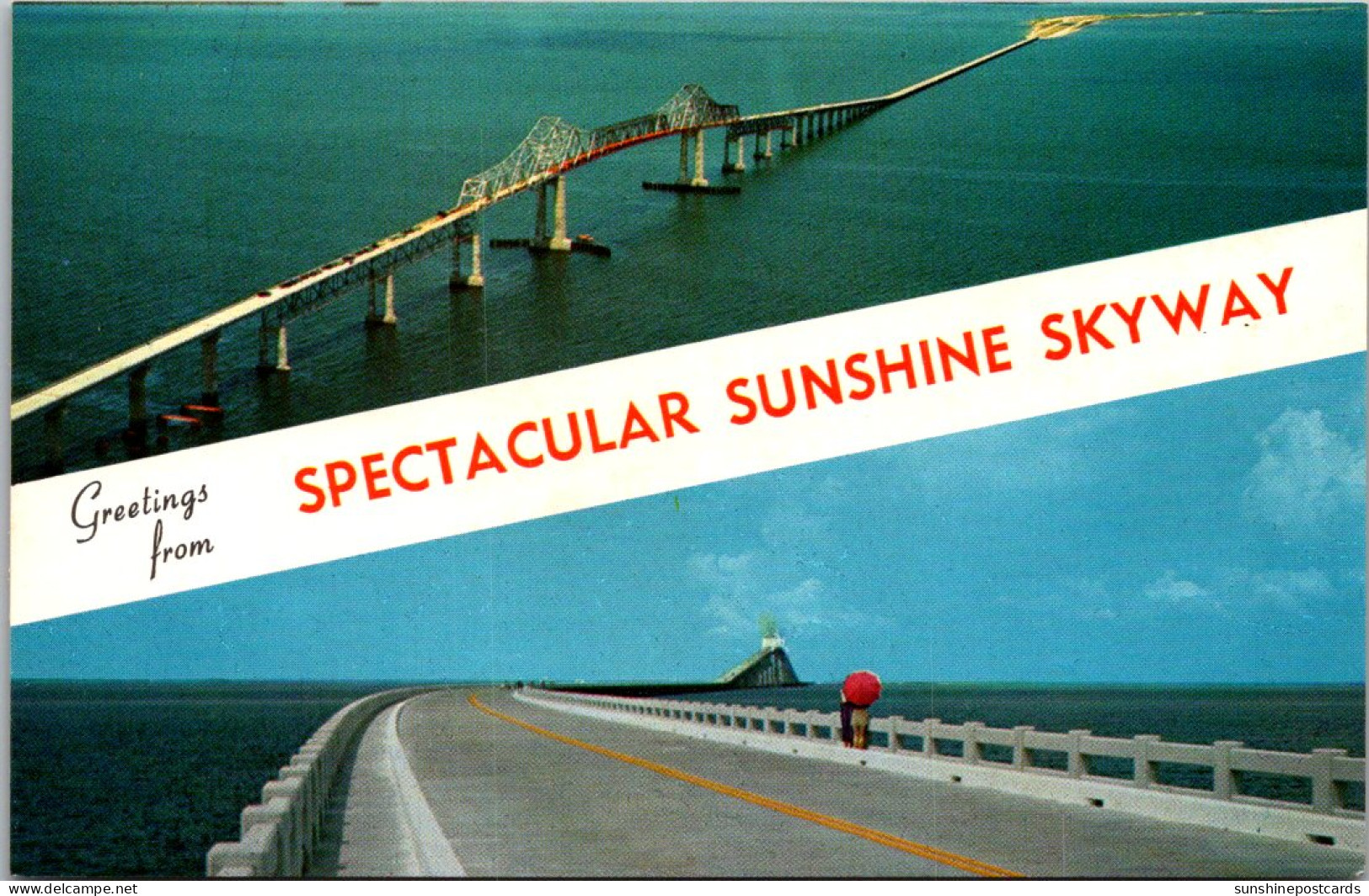 Florida St Petersburg Greetings From The Spectacular Sunshine Skyway Bridge Split View - St Petersburg
