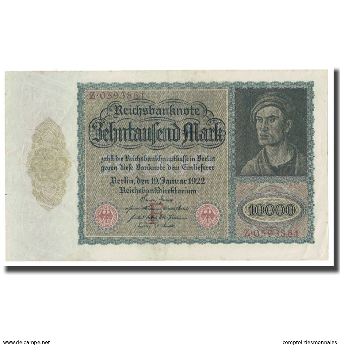 Billet, Allemagne, 10,000 Mark, 1922, 1922-01-19, KM:70, TTB+ - 10.000 Mark