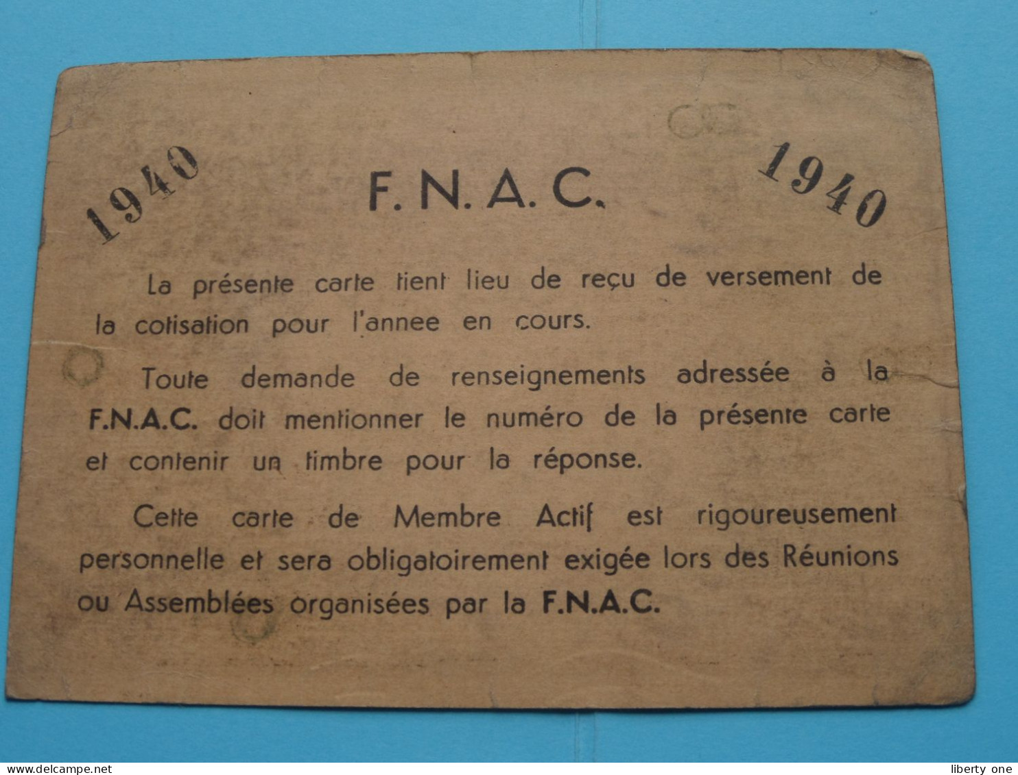 F.N.A.C. Et Des Victimes De La GUERRE > Carte De Membre Actif 1945 De Renard Paul Boulogne S/Seine ( Voir Scans ) ! - Tarjetas De Membresía