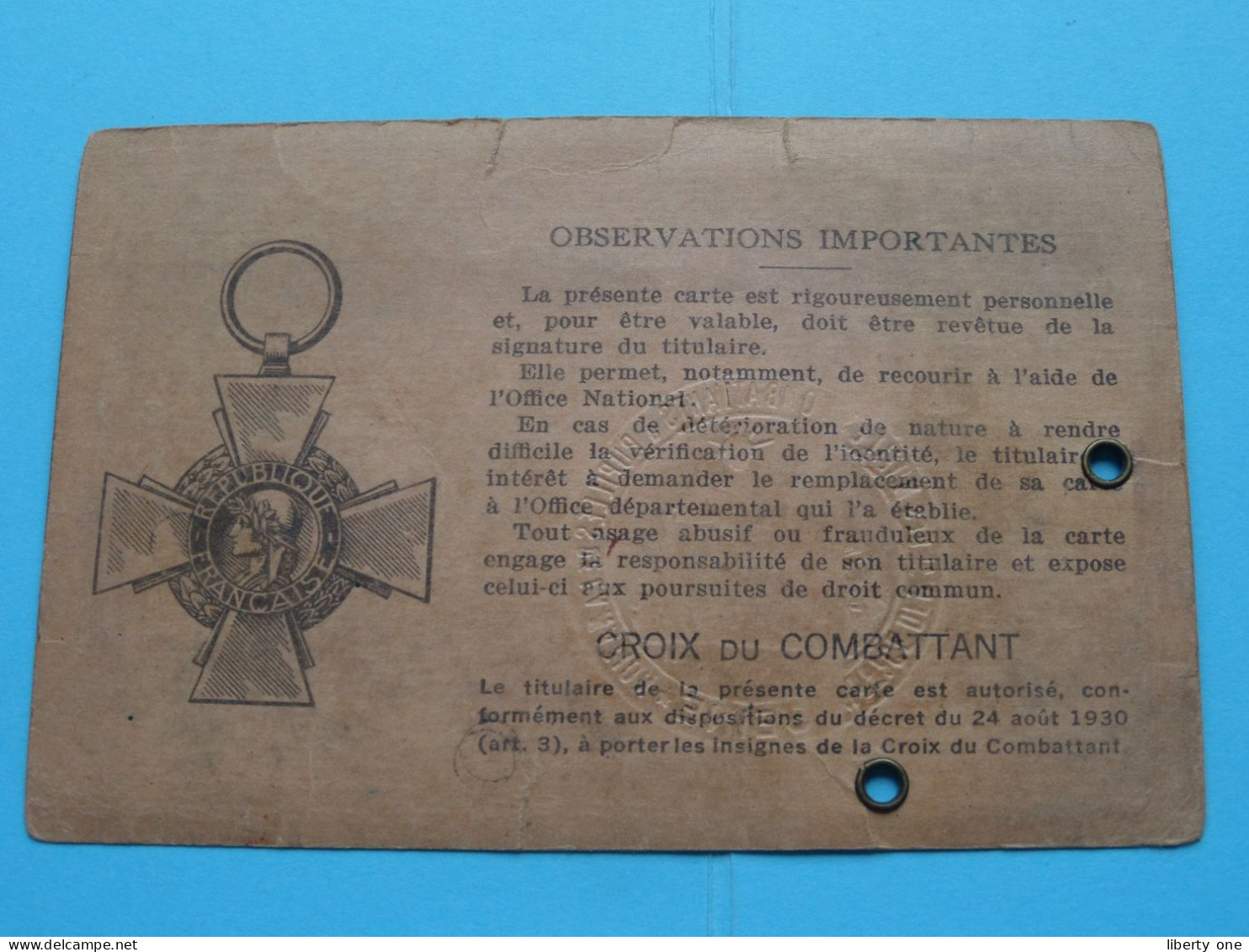 Carte Du COMBATTANT > De Renard Paul Boulogne S/Seine > 1940 / 1945 ( Voir Scans ) FR > N° 538693 ! - Mitgliedskarten