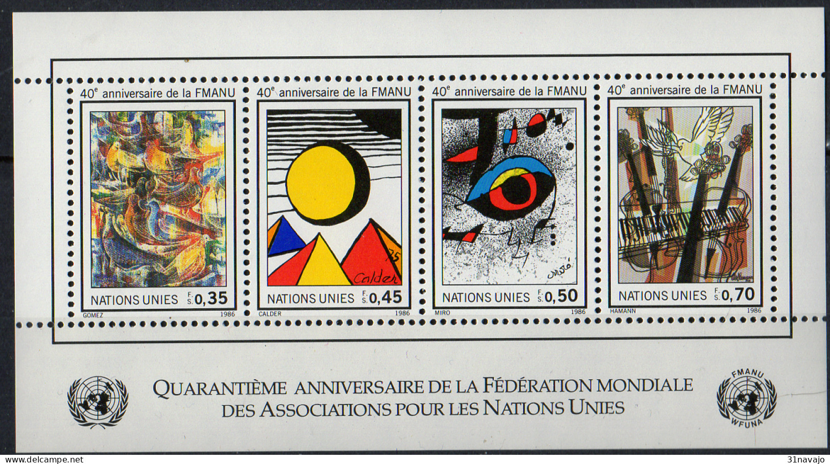 NATIONS UNIES (Genève) - 40e Anniversaire De La Fédération Des Associations Des Nations Unies Feuillet - Blocks & Sheetlets