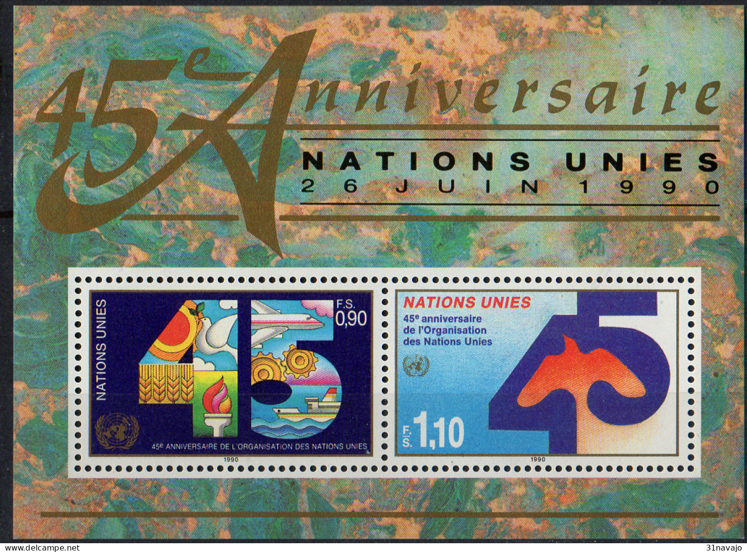 NATIONS UNIES (Genève) - 45e Anniversaire Des Nations Unies Feuillet - Blocks & Sheetlets