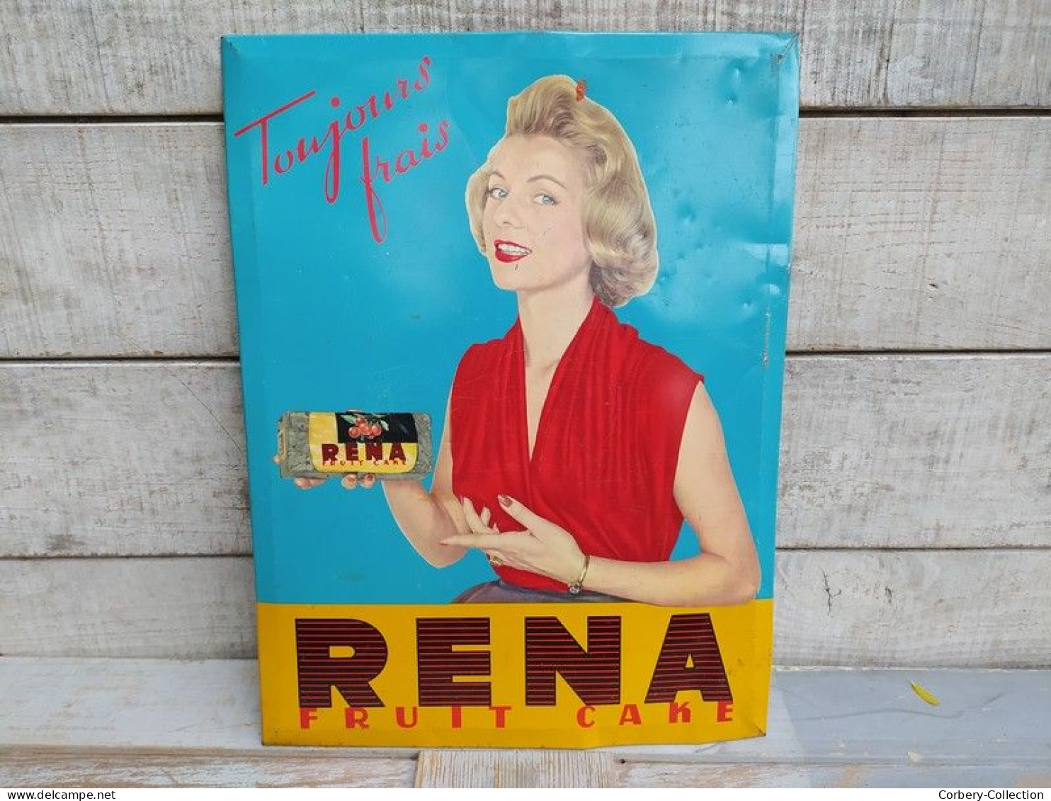 Ancienne Plaque Tôle Publicitaire Cake Rena Vintage - Food