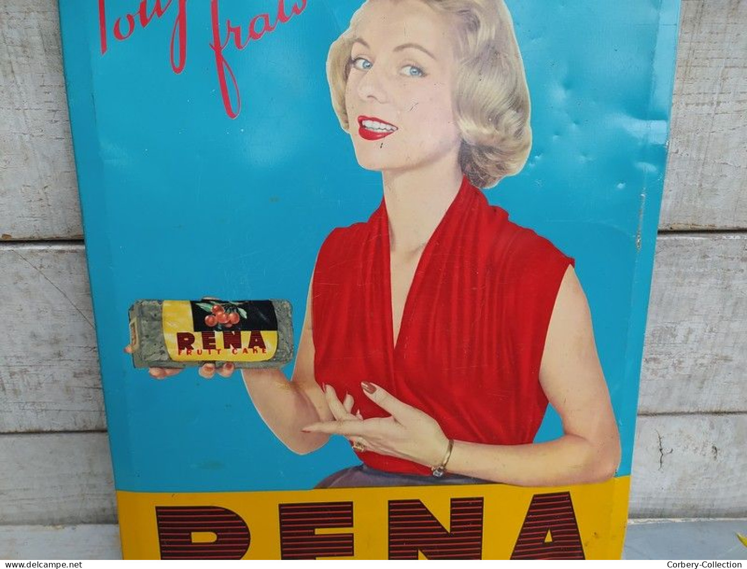 Ancienne Plaque Tôle Publicitaire Cake Rena Vintage - Lebensmittel