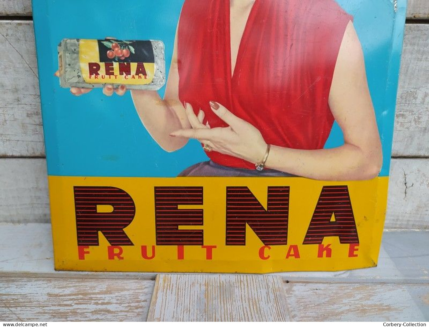 Ancienne Plaque Tôle Publicitaire Cake Rena Vintage - Food