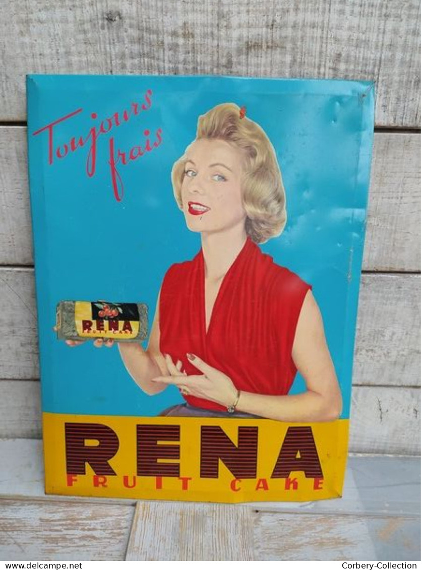 Ancienne Plaque Tôle Publicitaire Cake Rena Vintage - Alimentos