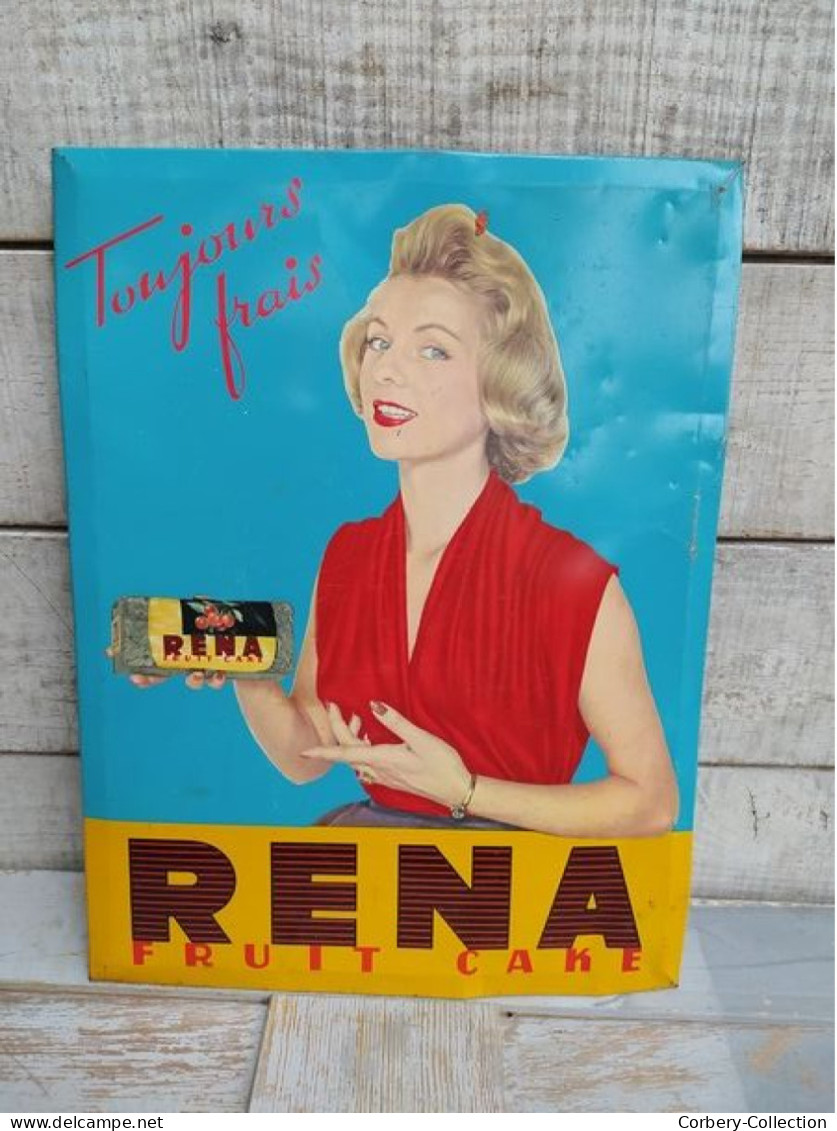 Ancienne Plaque Tôle Publicitaire Cake Rena Vintage - Levensmiddelen