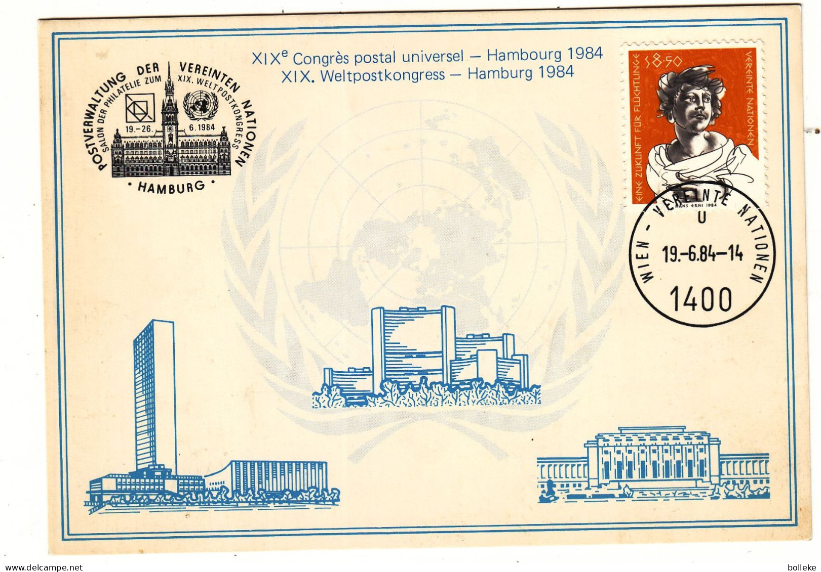 Nations Unies - Vienne - Carte Postale De 1984 - Oblit Wien Vereinte Nationen - Congrès Universel à Hambourg - - Covers & Documents