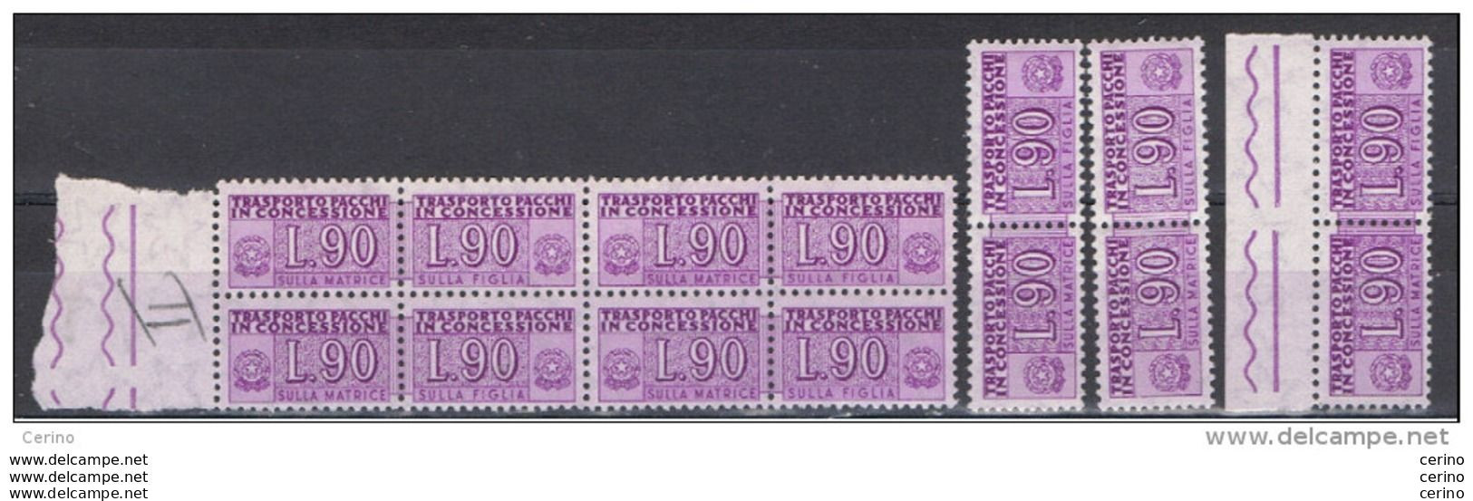 REPUBBLICA:  1955/81  PACCHI  IN  CONCESSIONE  -  £. 90  LILLA  N. -  X  7  VOLTE  -  GOMMA  BICOLORE -  SASS. 11/I - Consigned Parcels