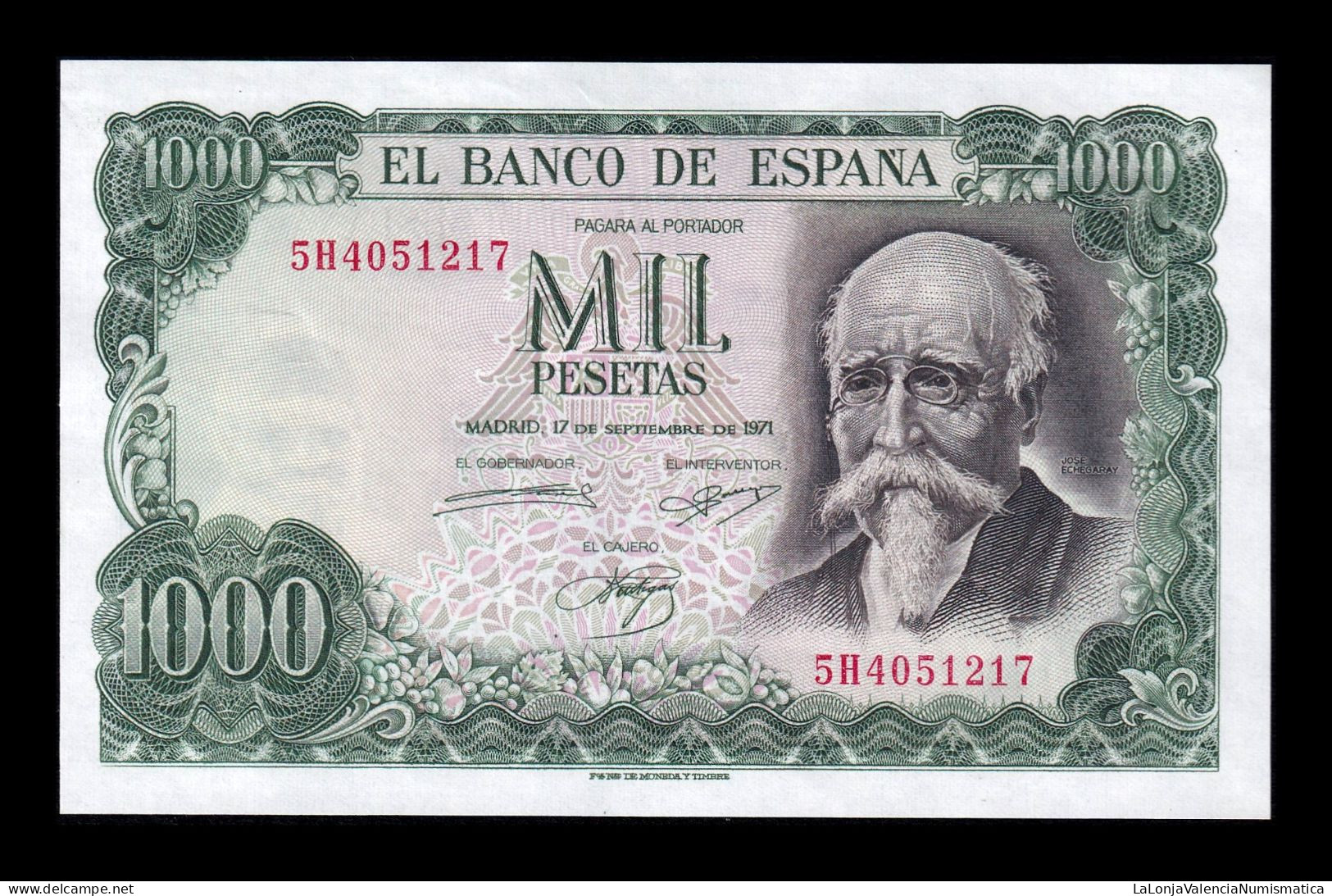 España Spain 1000 Pesetas José Echegaray 1971 Pick 154 Serie 5H Sc Unc - 1000 Pesetas