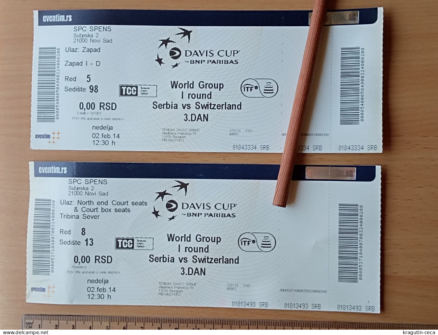 2014 Davis Cup Tennis Lot Sport Pass Ticket Stub SERBIA VS SWITZERLAND SERBIEN SCHWEIZ Tennispass Billet De Tennis - Andere & Zonder Classificatie