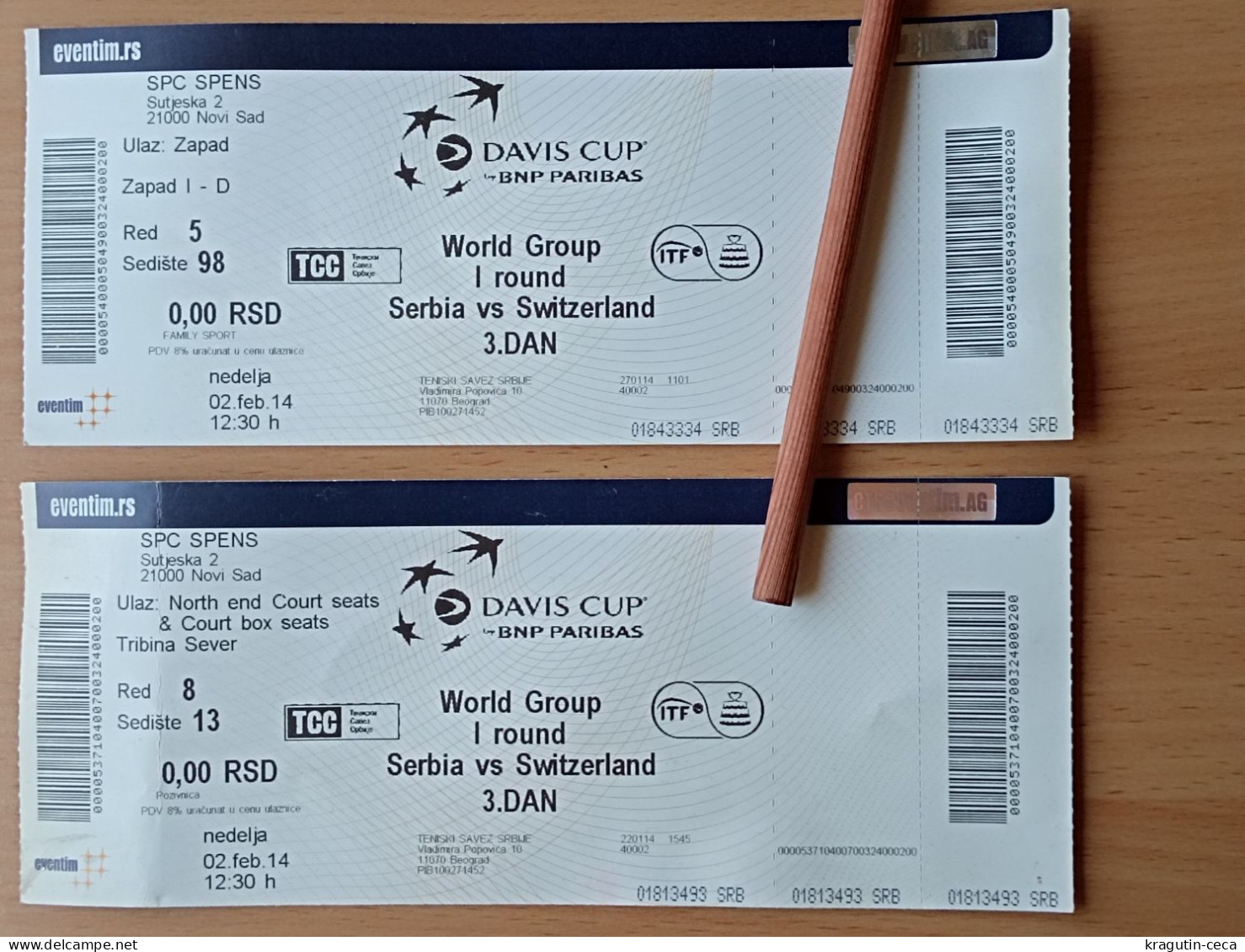 2014 Davis Cup Tennis Lot Sport Pass Ticket Stub SERBIA VS SWITZERLAND SERBIEN SCHWEIZ Tennispass Billet De Tennis - Autres & Non Classés