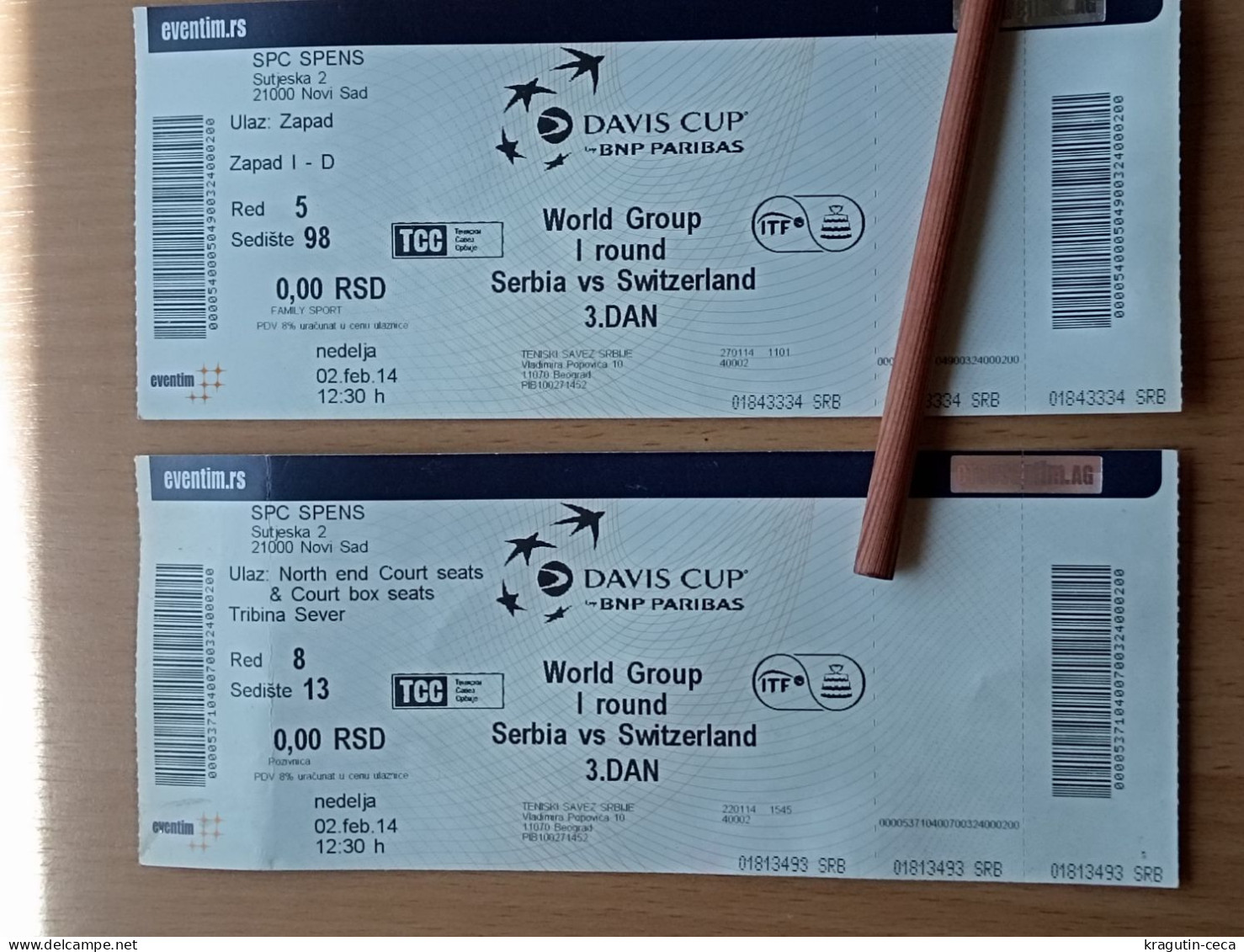 2014 Davis Cup Tennis lot Sport pass ticket stub SERBIA VS SWITZERLAND SERBIEN SCHWEIZ Tennispass Billet de tennis