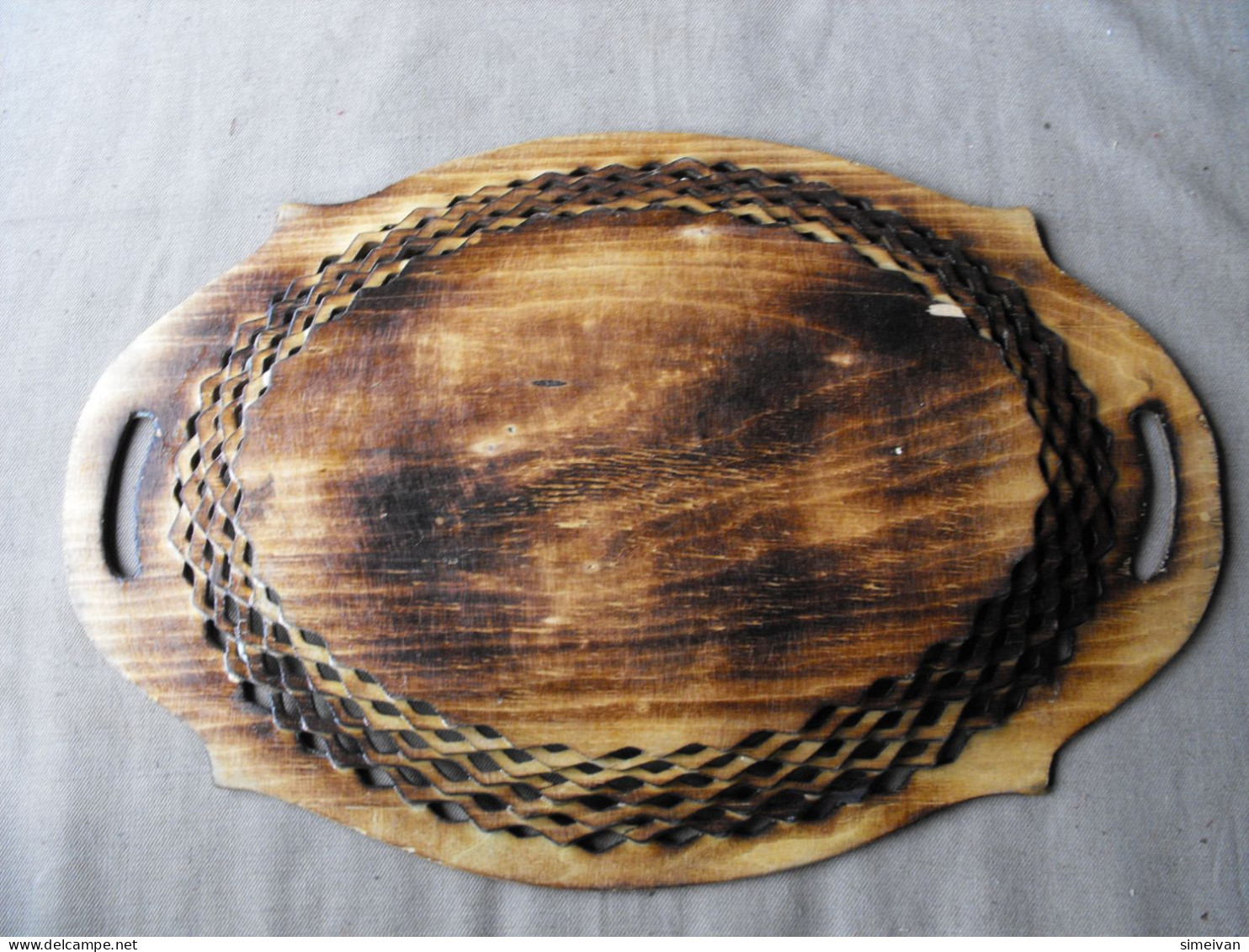 Vintage Hand Carved and Painted Wooden Plate For Home Décor #0639