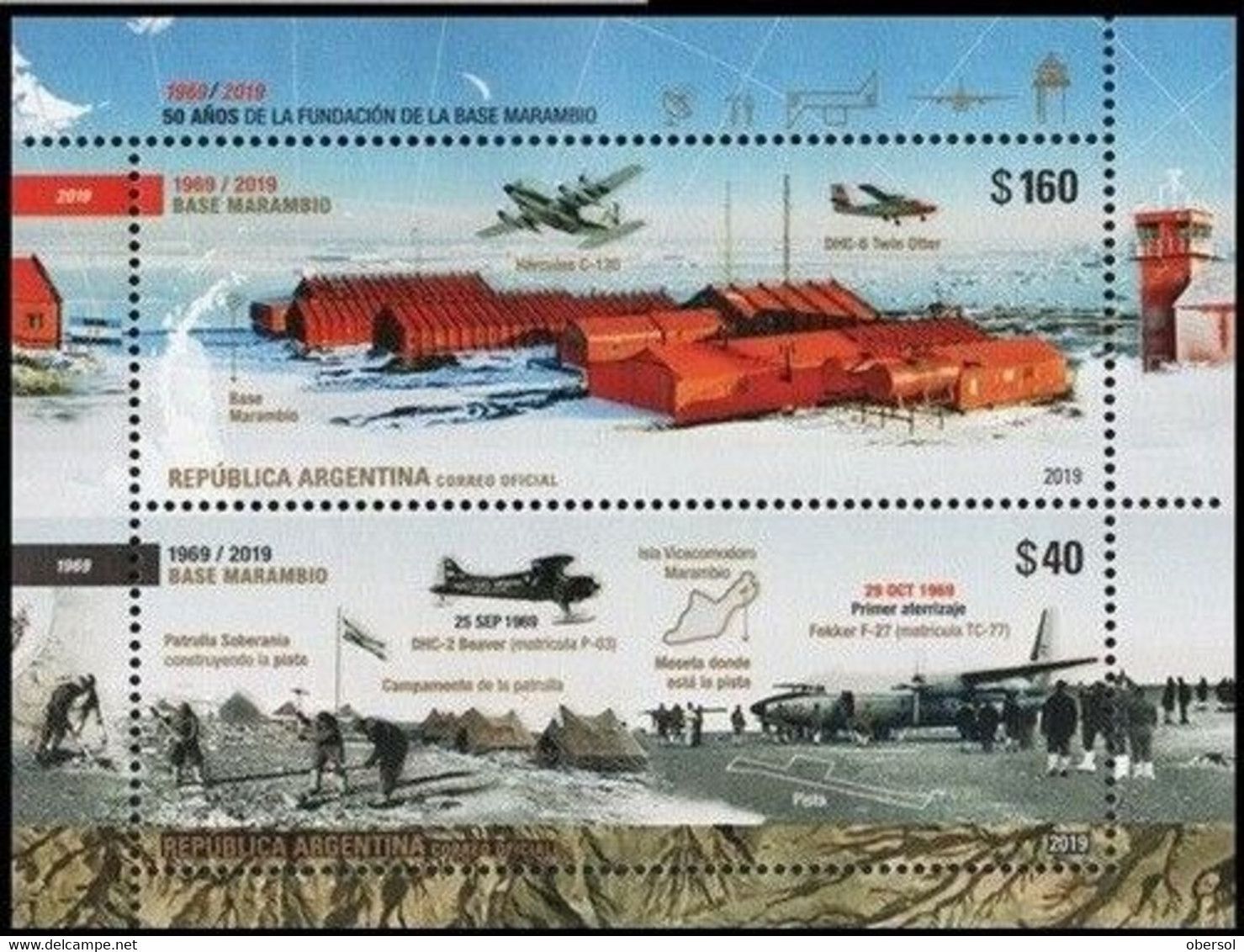 Argentina 2019 Marambio Base Antarctic Landscape Planes Souvenir Sheet MNH - Unused Stamps