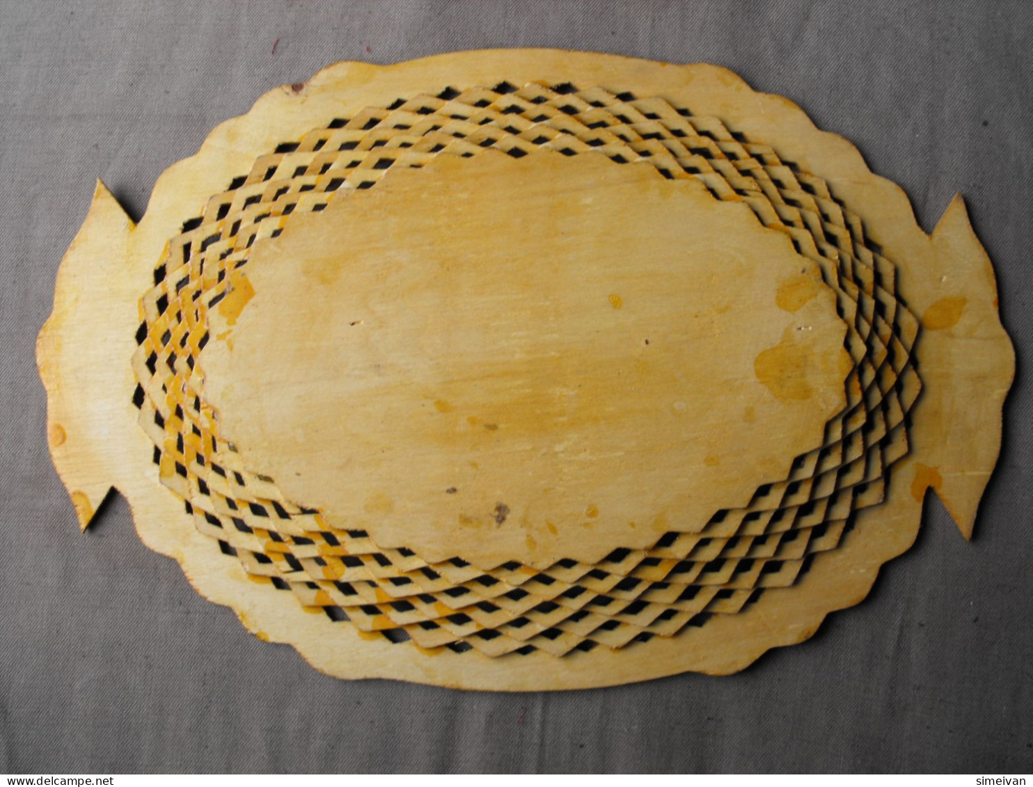 Vintage Hand Carved and Painted Wooden Plate For Home Décor #0640