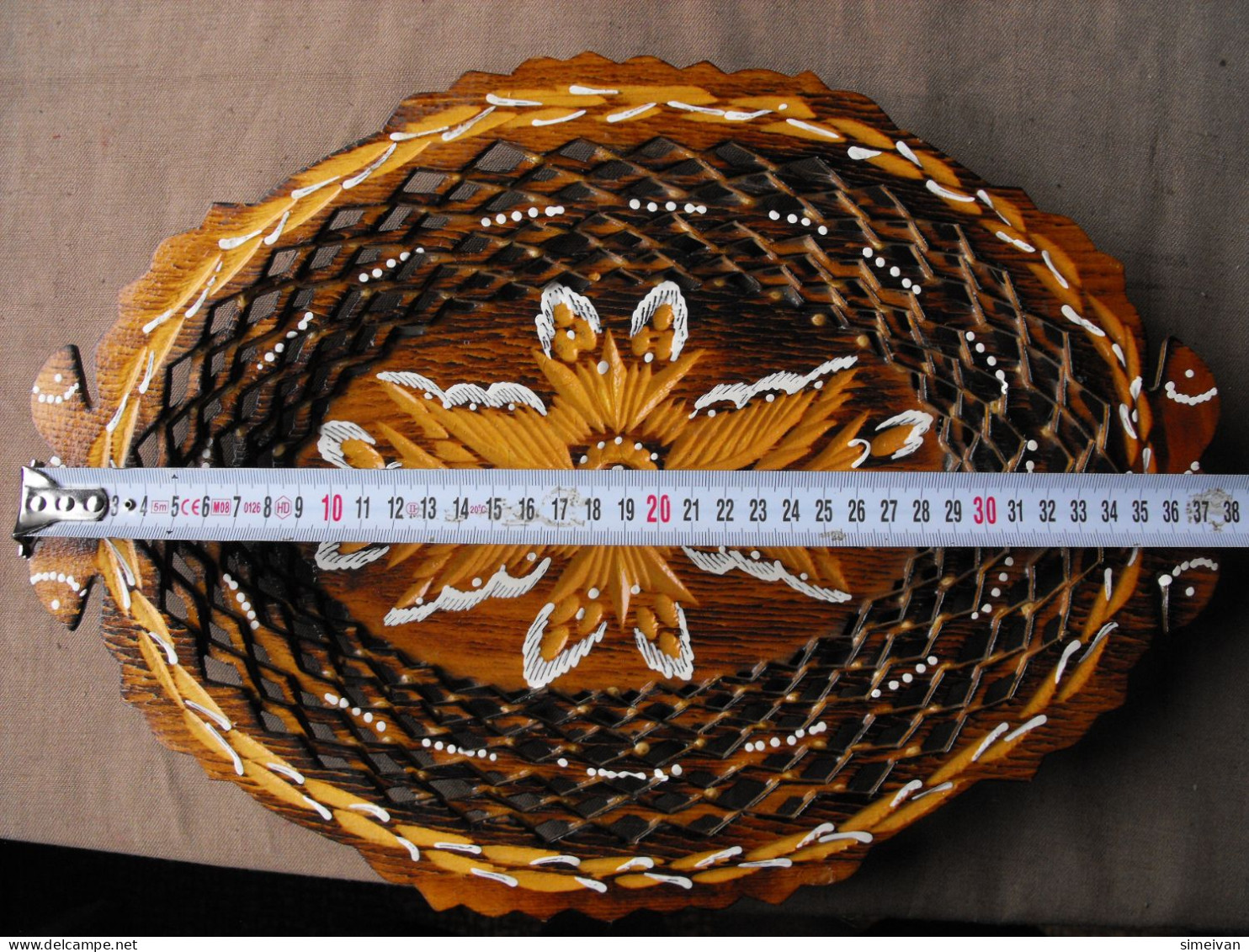 Vintage Hand Carved and Painted Wooden Plate For Home Décor #0642