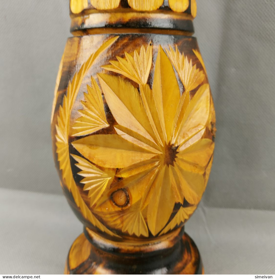 Vintage Hand Carved and Painted Wooden Vase For Home Décor 36cm #0646