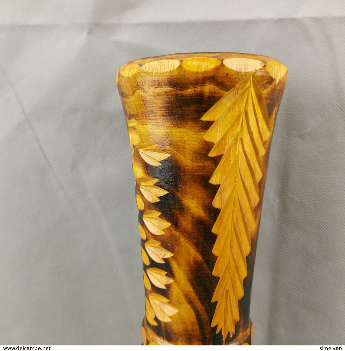 Vintage Hand Carved and Painted Wooden Vase For Home Décor 36cm #0646