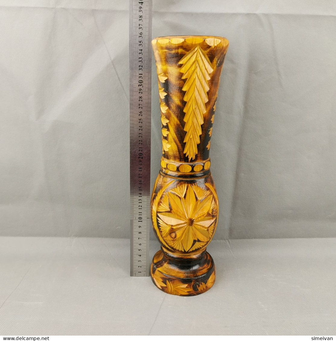 Vintage Hand Carved and Painted Wooden Vase For Home Décor 36cm #0646