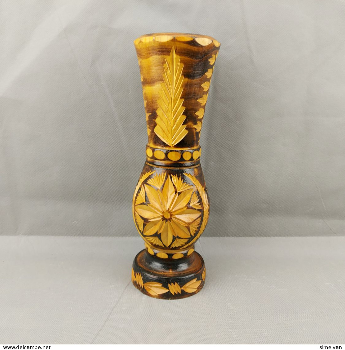 Vintage Hand Carved And Painted Wooden Vase For Home Décor 31cm #0647 - Vasi