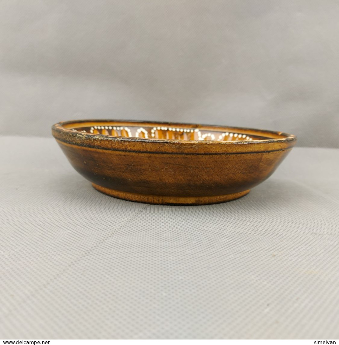 Vintage Hand Carved And Painted Wooden Bowl For Home Décor 17cm #0650 - Assiettes