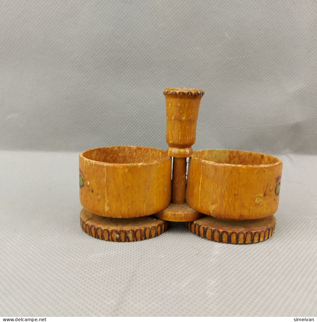 Vintage Hand Carved Wooden Salt And Pepper Holder For Home Décor #0655 - Otros & Sin Clasificación