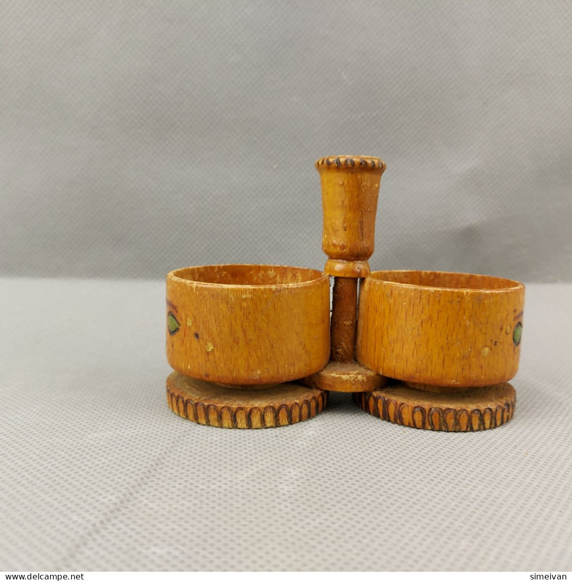 Vintage Hand Carved Wooden Salt And Pepper Holder For Home Décor #0655 - Otros & Sin Clasificación