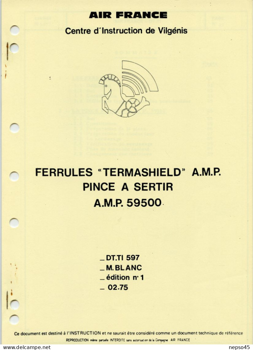 Air France.Aviation Commerciale.Centre D'Instruction.Manuel.Ferrules Thermashield A.M.P. Pince à Sertir. - Manuels