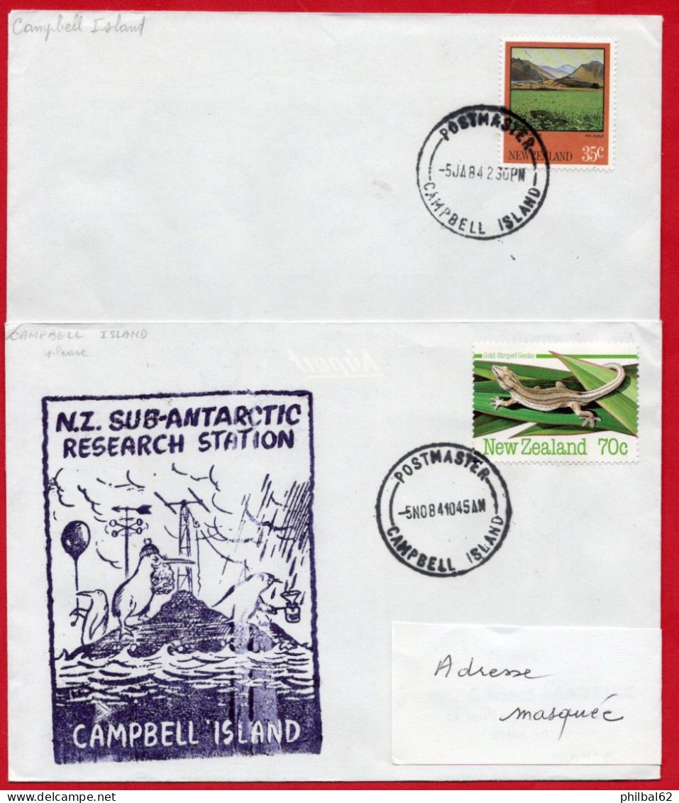 2 Plis " Campbell Island " Affranchissements Avec Timbres New Zealand. Année 1984. - Research Programs