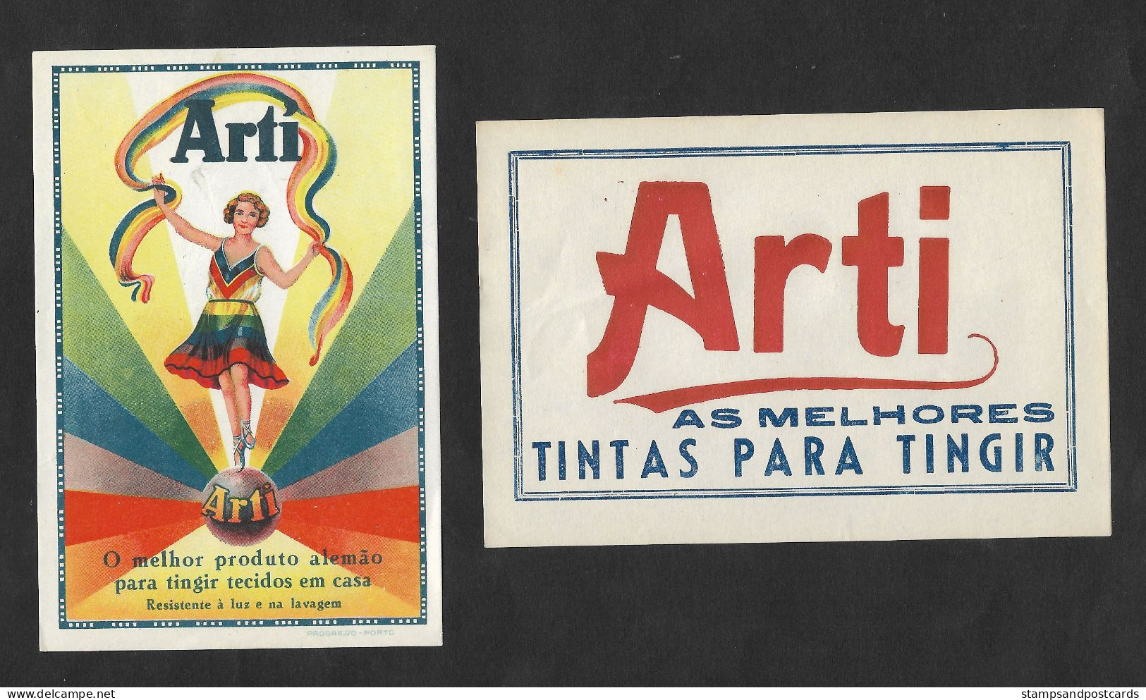 Portugal 2 Etiquettes Anciennes Arti Teinture De Tissus Allemand Old Labels German Dye Fabrics - Labels