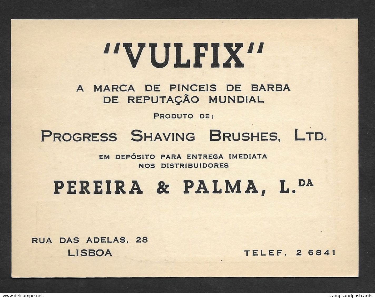 Portugal Carte Publicitaire Vulfix Pinceaux De Rasage Old Publicitary Card Vulfix Shaving Brushes - Scheermesjes