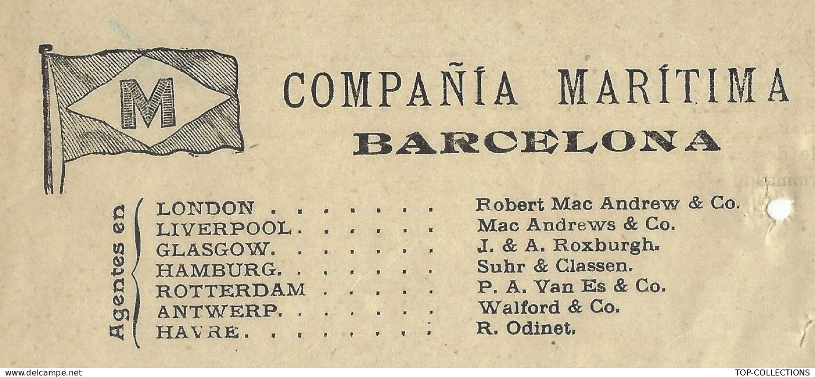 1904 BILL OF LADING CONOCIMIENTO CONNAISSEMENT Compania Maritima Barcelona  Vin De CAdiz à Hamburg V.HISTORIQUE ET SCANS - Espagne